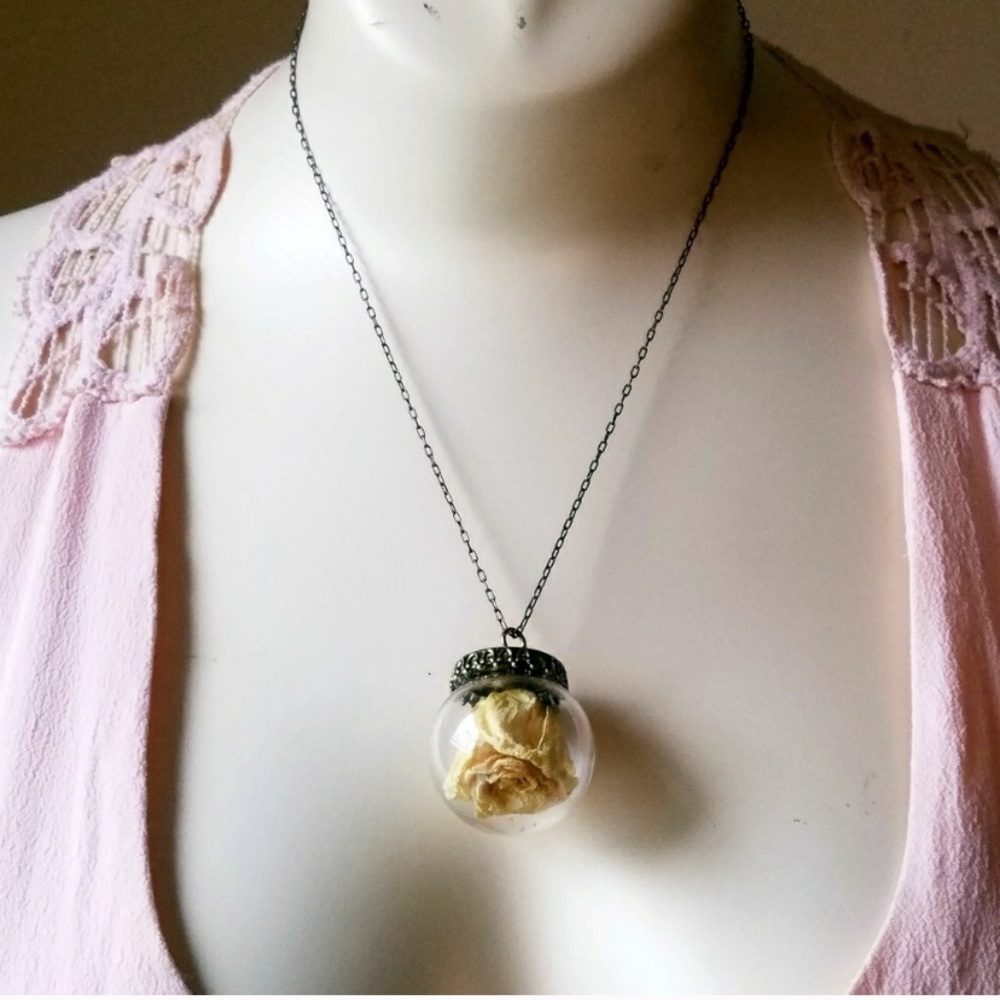 Yellow Rose Glass Terrarium Necklace